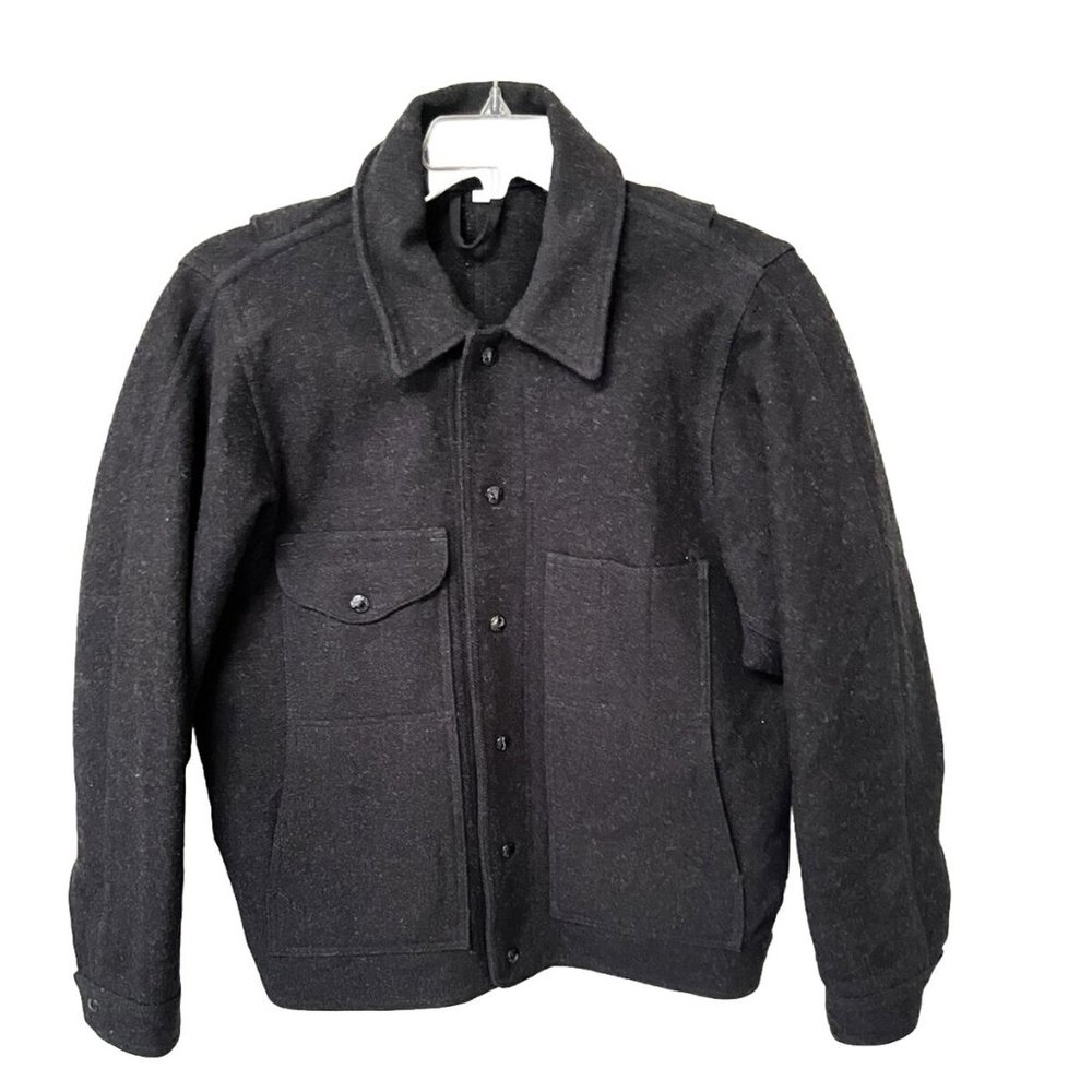 Filson Vintage Ike Mackinaw Wool Jacket Style 82 Gray Snap